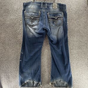 Rock Revival Mens Morton Straight Tiger Stitch 44x33 Distressed Please READ